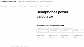 Calculadora de potência necessária para um amplificador tocar um fone de ouvido. Fonte: TheHeadphoneShow