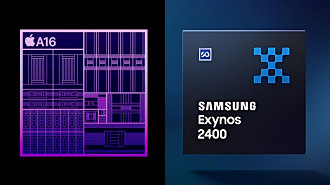 Ambos os aparelhos trazem soluções proprietárias como SoC, A16 Bionic no caso do iPhone e Exynos 2400 no Galaxy