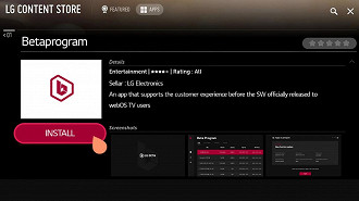 Aplicativo do programa beta na loja de aplicativos das TVs LG. Fonte: FlatPanelsHD