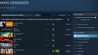 Ranking dos jogos mais vendidos na Steam.