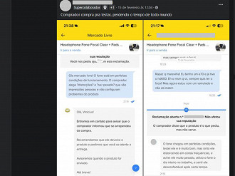 Captura de tela de vendedor lesado por uma venda no Mercado Livre, onde o comprador utilizou a política de devolução como forma de experimentar produtos. Fonte: Vitor Valeri