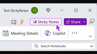 Botão no OneNote para acessar o aplicativo Sticky Notes. Fonte: Microsoft