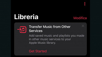 Captura de tela do recurso de transferência de músicas e playlists na versão beta do aplicativo Apple Music. Fonte: Reddit
