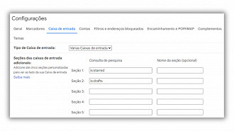 Aqui você pode configurar várias caixas de entrada no Gmail