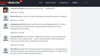 Fernando e outros usuários dos serviços oferecidos pelo SEFAZ reclamam na seção de comentários do site Downdetector na página de queixas sobre o SEFAZ. Fonte: Downdetector