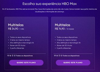 Planos atuais da HBO Max que provavelmente serão mantidos com a chegada do Max. Fonte: HBO