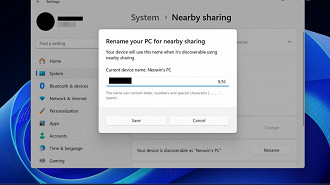 Nome personalizado para a identificação do computador ao utilizar o recurso de compartilhamento por proximidade no Windows 11 com a atualização Moment 5.