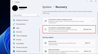 Opção Corrigir problemas utilizando o Windows Update é implementada com a atualização Moment 5 do Windows 11.