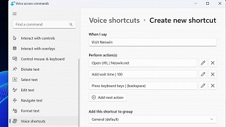 Atalhos de comandos de voz para multipas ações simultâneas no Windows 11 Moment 5.