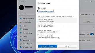Possiblidade de ouvir as vozes do narrador antes de baixá-las no Windows 11 Moment 5.