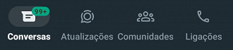 Novo menu do WhatsApp, agora localizado na parte inferior da tela. Imagem: Captura de tela / Oficina da Net