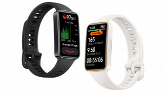 Sensores e recursos do Huawei Band 9. Imagem: Huawei/Reprodução Sensores e recursos do Huawei Band 9. Imagem: Huawei/Reprodução