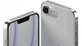 Possível design do iPhone SE 4 indica a presença do Face ID na parte frontal e de uma única câmera traseira. Imagem: Reprodução