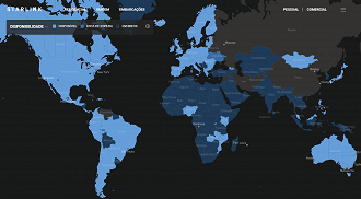 Mapa de cobertura da Starlink