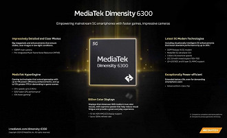 Especificações do MediaTek Dimensity 6300. Imagem: MediaTek/Reprodução