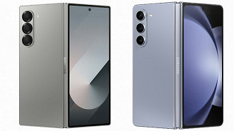 Comparativo de design entre o Galaxy Z Fold 6 e o Z Fold 5, houve uma mudança no módulo e o aparelho ficou mais plano Comparativo de design entre o Galaxy Z Fold 6 e o Z Fold 5, houve uma mudança no módulo e o aparelho ficou mais plano