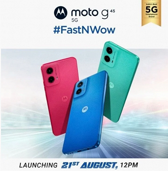 Confirmação do lançamento do Moto G45 na Índia em 21 de agosto. Imagem: Reprodução Confirmação do lançamento do Moto G45 na Índia em 21 de agosto. Imagem: Reprodução