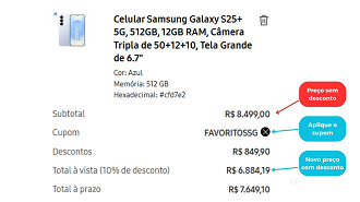 Aplique o cupom de desconto no site da Samsung Aplique o cupom de desconto no site da Samsung
