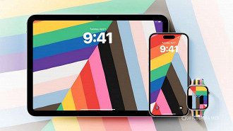 Wallpapers e pulserias do Apple Watch com tema do Orgulho LGBT são algumas das novidades. Imagem: Reprodução Wallpapers e pulserias do Apple Watch com tema do Orgulho LGBT são algumas das novidades. Imagem: Reprodução