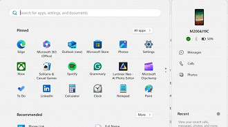 Menu Iniciar ganha integração com recurso Phone Link. Imagem: Windows Latest/Repropdução Menu Iniciar ganha integração com recurso Phone Link. Imagem: Windows Latest/Repropdução