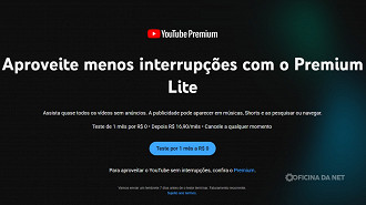 YouTube Premium Lite está aparecendo apenas para algumas contas selecionadas. Imagem: Captura de tela YouTube Premium Lite está aparecendo apenas para algumas contas selecionadas. Imagem: Captura de tela