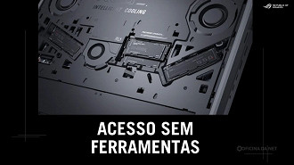 Tampa com alacanca permite fácil acesso aos componentes internos para reparos ou upgrades. Imagem: Reprodução Tampa com alacanca permite fácil acesso aos componentes internos para reparos ou upgrades. Imagem: Reprodução