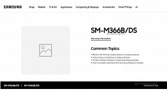 Galaxy M36 listado no site da Samsung. Imagem: Reprodução Galaxy M36 listado no site da Samsung. Imagem: Reprodução