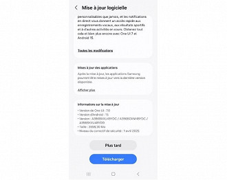 Changelog da atualização do Galaxy A35. Imagem: GSM Arena/Reprodução Changelog da atualização do Galaxy A35. Imagem: GSM Arena/Reprodução