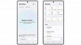 O Quick Share e Reminder ganham novidades da One UI 8. Imagem: Samsung/Reprodução O Quick Share e Reminder ganham novidades da One UI 8. Imagem: Samsung/Reprodução