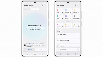 O Quick Share e Lembretes ganham novidades da One UI 8. Imagem: Samsung/Reprodução O Quick Share e Lembretes ganham novidades da One UI 8. Imagem: Samsung/Reprodução