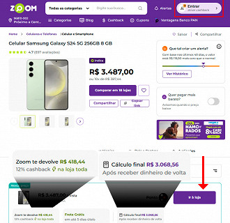 Galaxy S24 em promoção no Ponto via cashback Galaxy S24 em promoção no Ponto via cashback