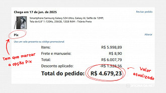 Galaxy S24 Ultra sai por R$ 4.679 na Amazon se marcar a opção de pagamento via Pix Galaxy S24 Ultra sai por R$ 4.679 na Amazon se marcar a opção de pagamento via Pix