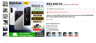Print que comprova volta do POCO F7 com estoque BR no AliExpress