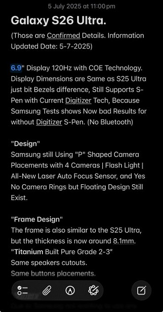 Vazamento revela principais especificações do Galaxy S26 Ultra. Vazamento revela principais especificações do Galaxy S26 Ultra.