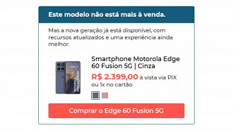 Edge 50 Fusion não está mais à venda no Brasil. Imagem: Motorola/Reprodução Edge 50 Fusion não está mais à venda no Brasil. Imagem: Motorola/Reprodução