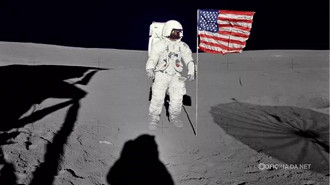 Neil Armstrong desce da nave Eagle no solo lunar. Imagem: NASA/Reprodução Neil Armstrong desce da nave Eagle no solo lunar. Imagem: NASA/Reprodução