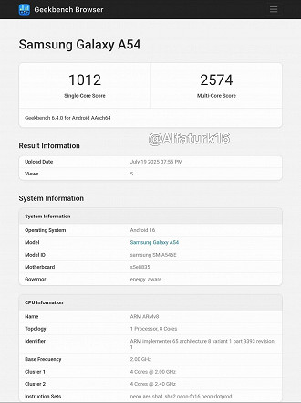 Galaxy A54 é visto com Android 16 Sob a interface One UI 8
