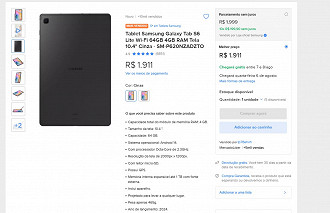 Galaxy Tab S6 Lite de 64GB Wi-Fi em oferta no Mercado Livre!