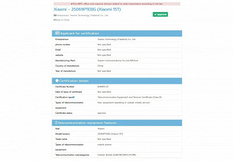 Certificação do Xiaomi 15T Certificação do Xiaomi 15T
