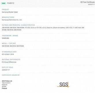 Galaxy Tab S11 Ultra certificado