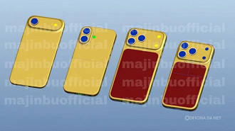 Possível design da linha iPhone; o modelo 17 Pro é o último da imagem. Imagem: Reprodução Possível design da linha iPhone; o modelo 17 Pro é o último da imagem. Imagem: Reprodução