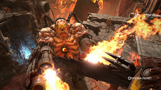 Segundo a AMD, a RX 9060 é capaz de rodar DOOM Eternal com Ray Tracing a 153 FPS. Imagem: Reprodução