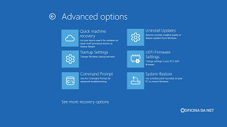 Nova função Quick Machine Recovery tenta consertar seu PC, até mesmo baixando correções pela internet direto da tela de recuperação. Imagem: Microsoft/Reprodução