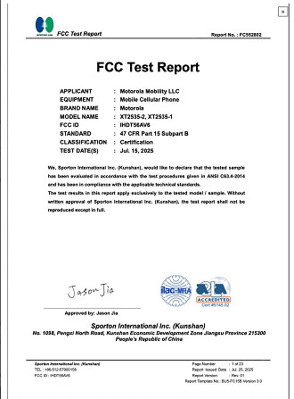 Documento que comprova a certificação do novo Moto G