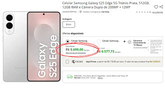 Galaxy S25 Edge em oferta no FAST.