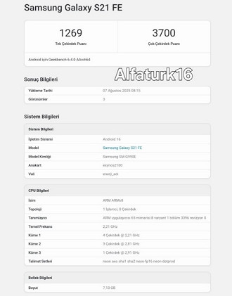 One UI 8 começa a ser testada no Galaxy S21 FE. Imagem: Alfaturk/Reprodução