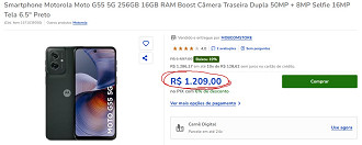 Moto G55 em oferta na Casas Bahia
