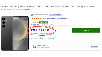 Galaxy S24 Plus saindo por R$ 3.599 na Casas Bahia com 10% de desconto no Pix