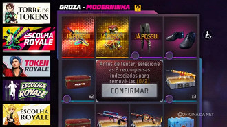 O Escolha Royale está disponível no Menu Royale do Free Fire. Imagem: Reprodução