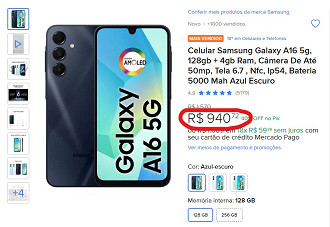 Galaxy A16 5G em oferta no Mercado Livre